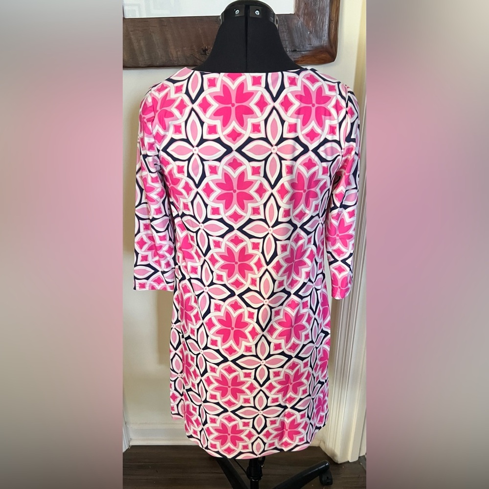 Pink and White Geometric Pattern Dress - Picture 3 of 3